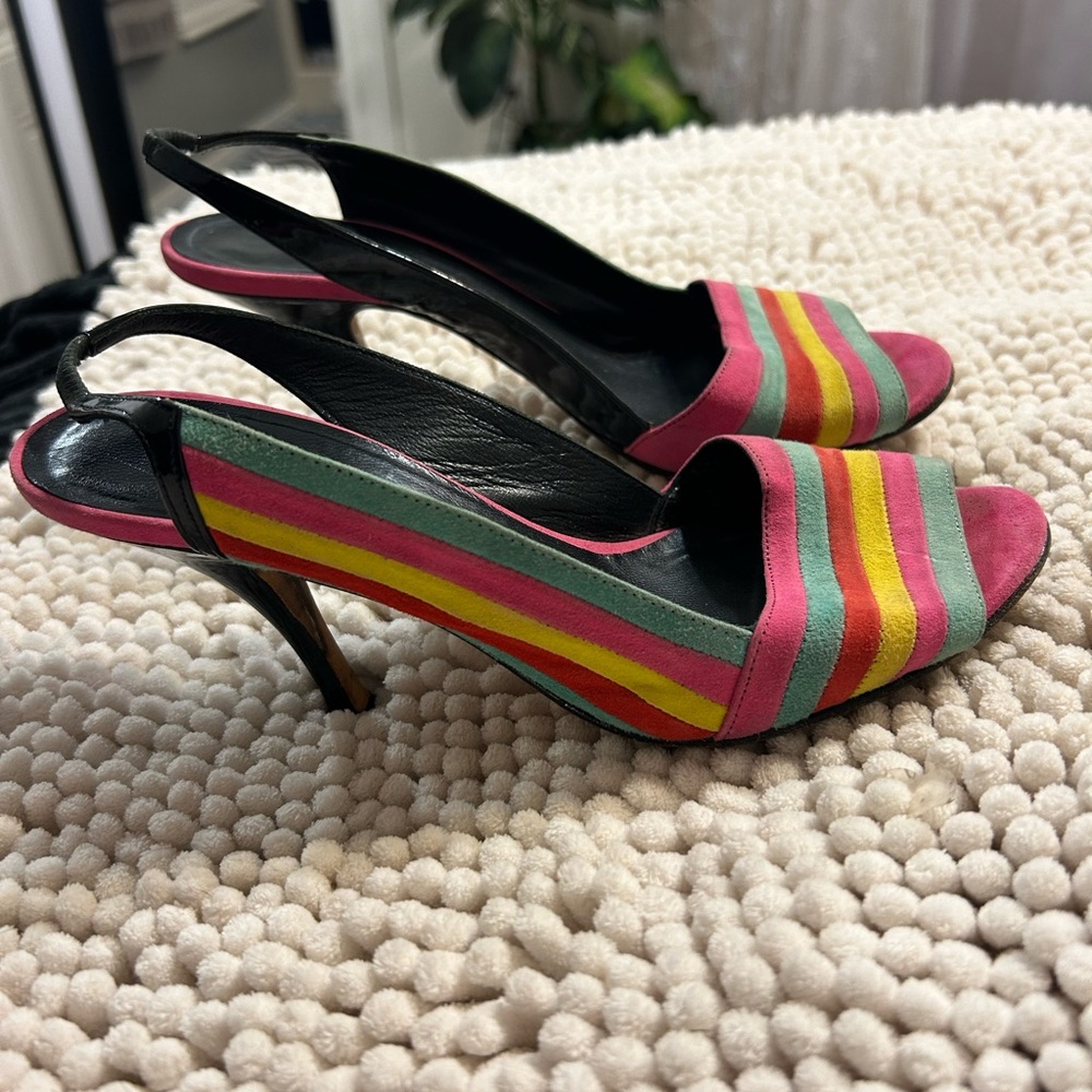 Pink and Yellow Slingback Heels with Medium Heel